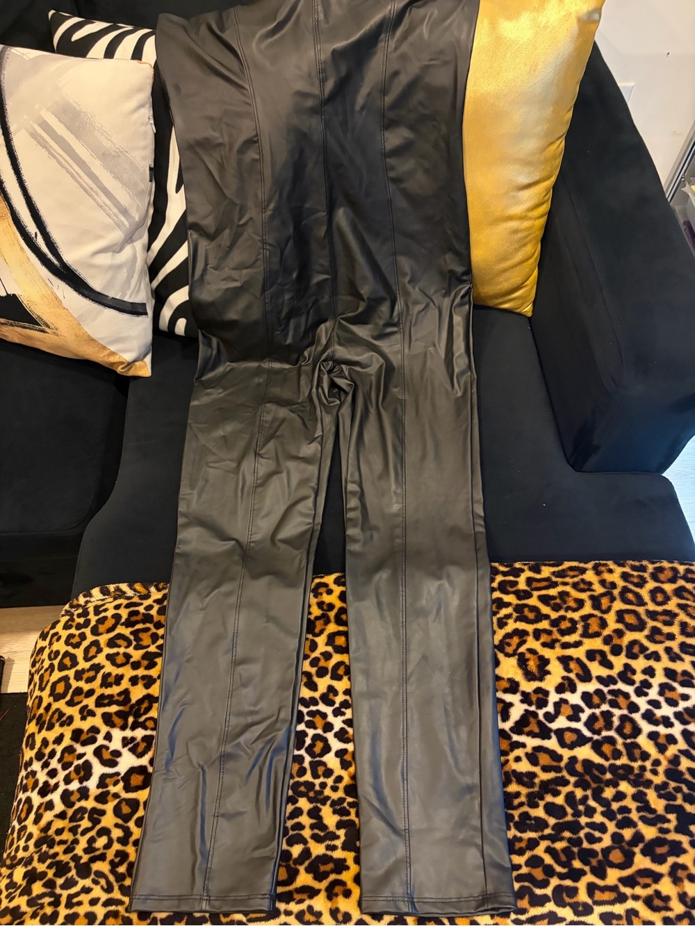 Black Faux Leather Wide-Leg Pants